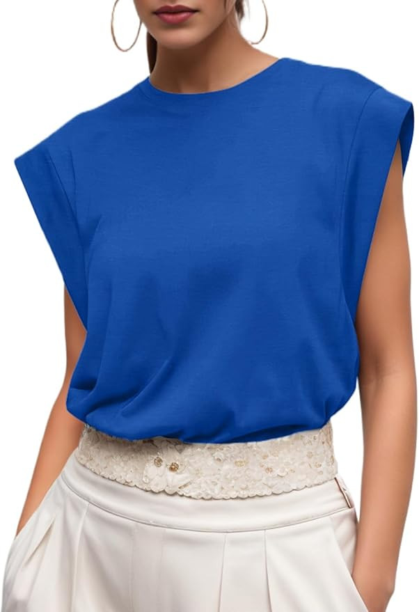 GRECERELLE Women 2026 Cap Sleeve Tops Summer Casual Tee Shirt Loose Crew Neck Basic Tank Trendy W... | Amazon (US)