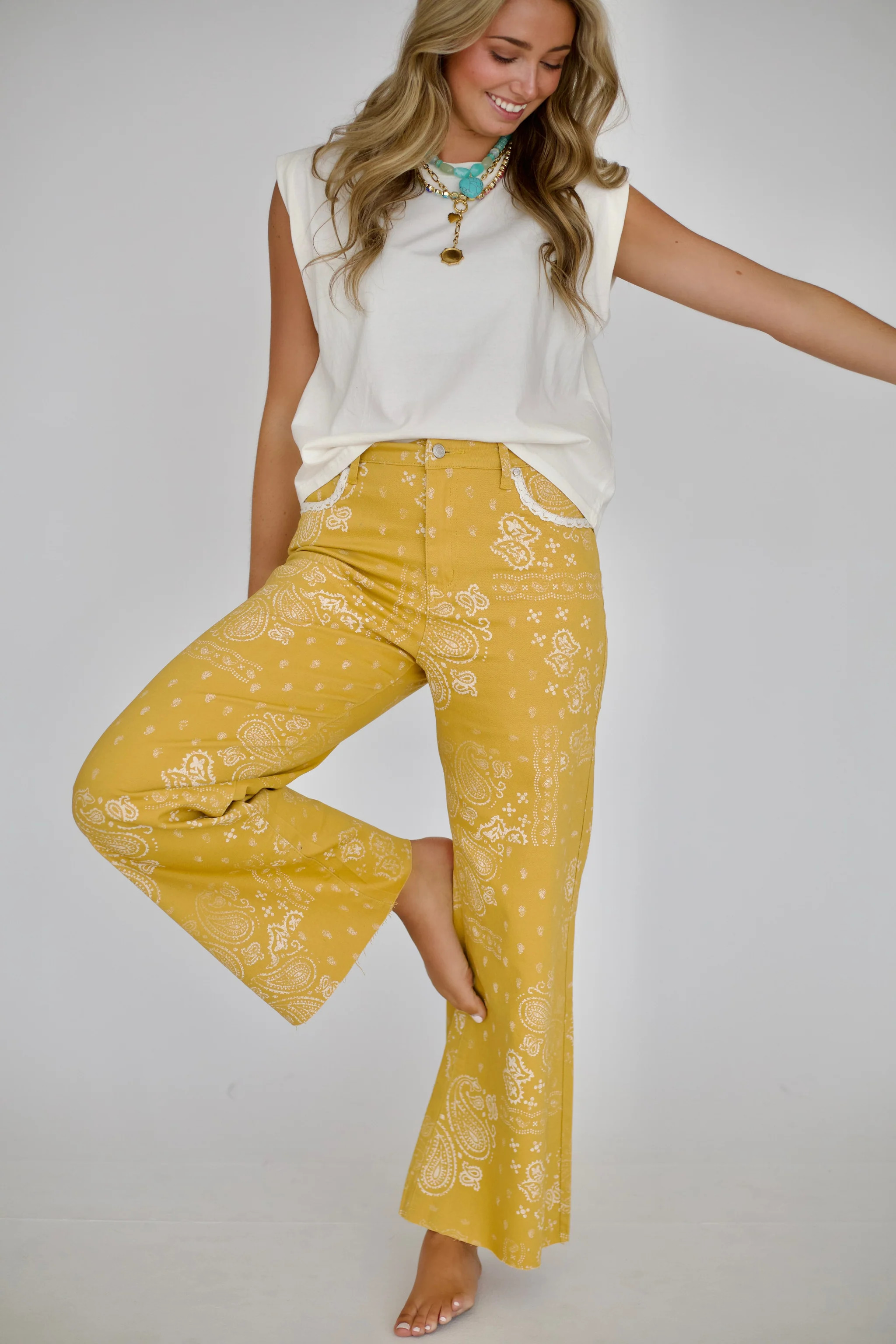 Mustard Bandana Frey Hem Denim - PRE-SALE - Ships 9/8* | Poppy & Pine