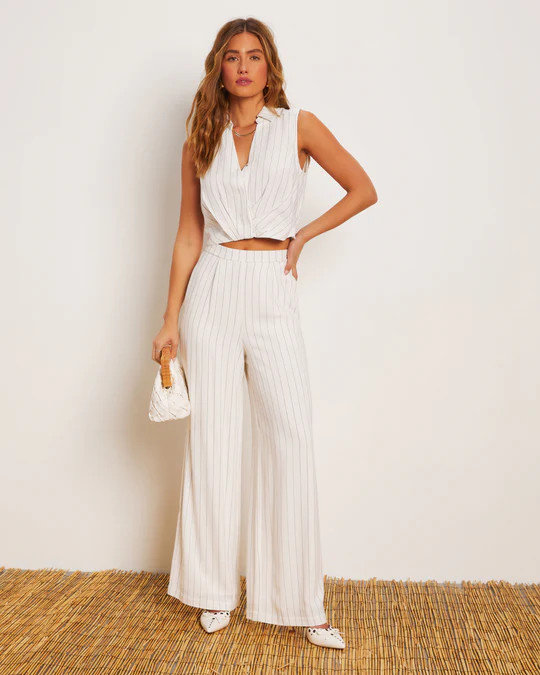 Tanya Pinstripe Linen Blend Wide Leg Pant | VICI