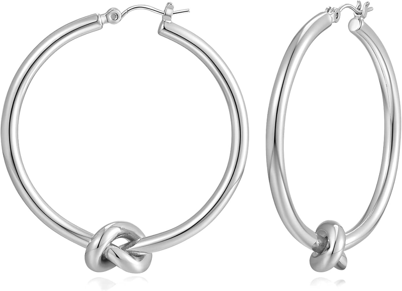 Gold Hoop Earrings for Women 18K Gold Plated Knot Hoop Earrings Statement Lightweight Thick Trend... | Amazon (US)
