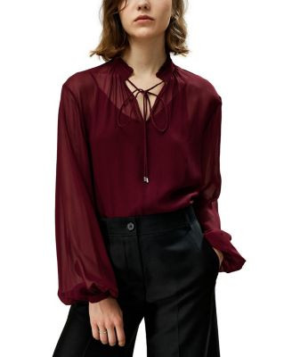 Tie Front Drawstring Georgette Blouse | Bloomingdale's (US)