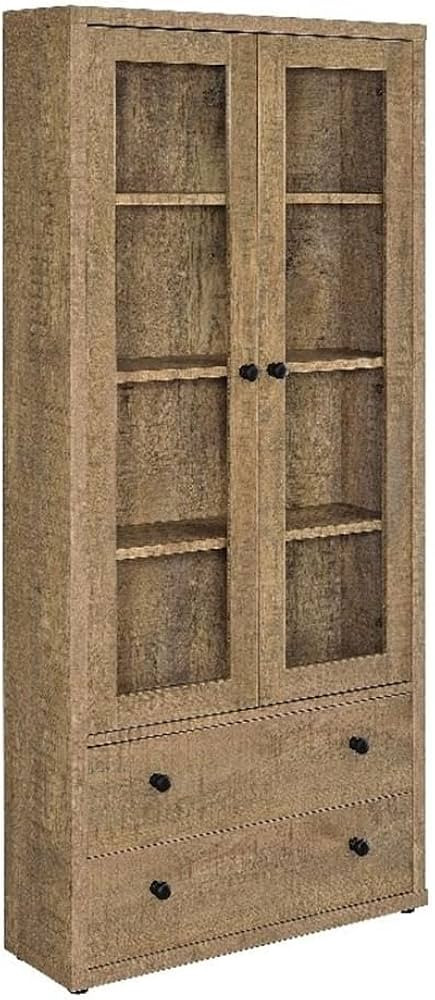 Pemberly Row 4-Shelf Glass Door Tall Wood Cabinet with Drawers in Brown | Amazon (US)