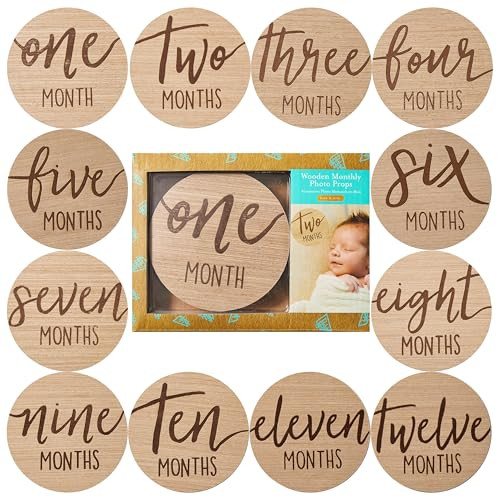 Kate & Milo Baby Monthly Milestone Marker Discs - Classic Cursive Script Wooden Discs with Reversible Photo Props for Baby Announcement and Milestones, Gender-Neutral Gift for Newborn Boy and Girl | Amazon (US)