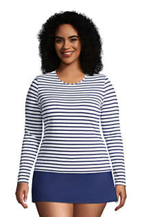 Women's Plus Size Crew Neck Long Sleeve Rash Guard UPF 50 Sun Protection Modest Swim Tee Print | Lands' End (US)