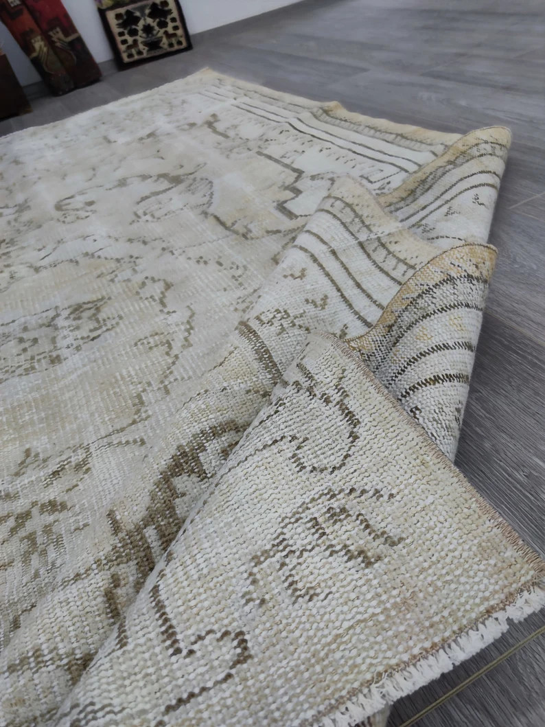 5x9 bohemian turkish rug-neutral area rug-handmade area rug- oushak area rug- muted rug- distress... | Etsy (US)