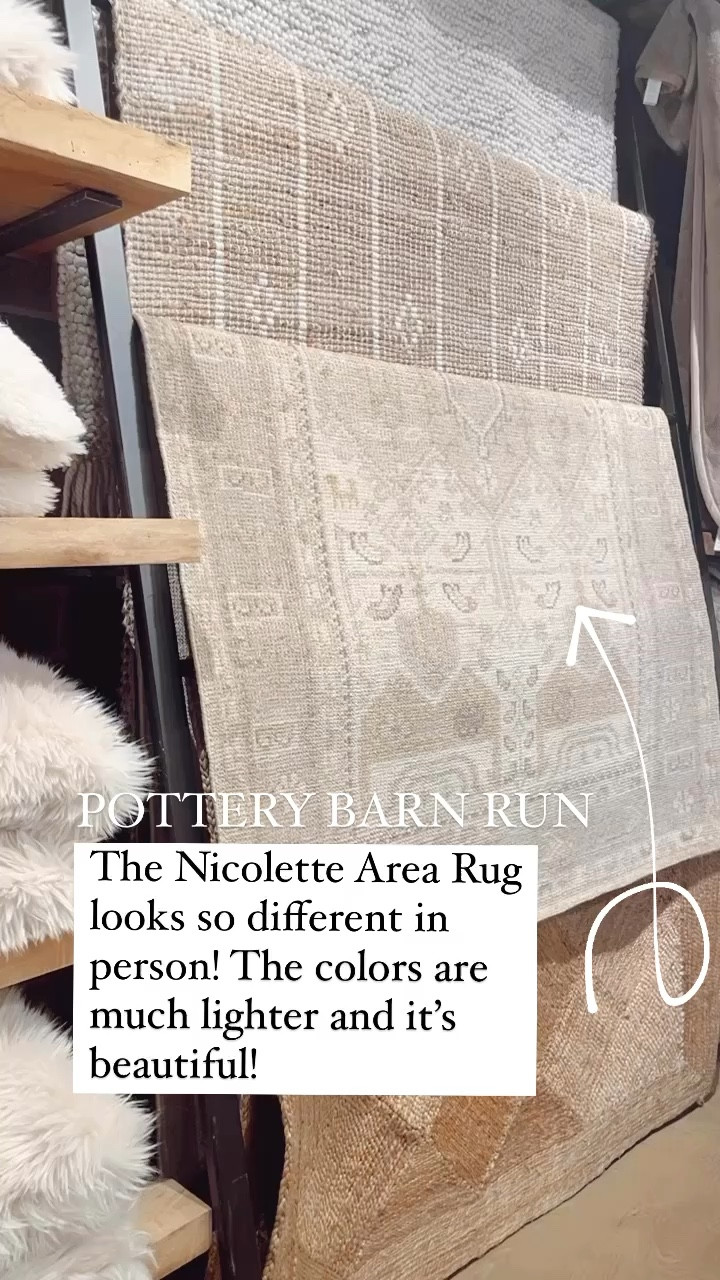 Came to Pottery Barn to see the Nicolette Area Rug in person. It’s gorgeous! Much lighter than it looks from the photos online. 

#arearug #livingroom #diningroom #bedroom 

#LTKVideo #LTKHome #LTKStyleTip