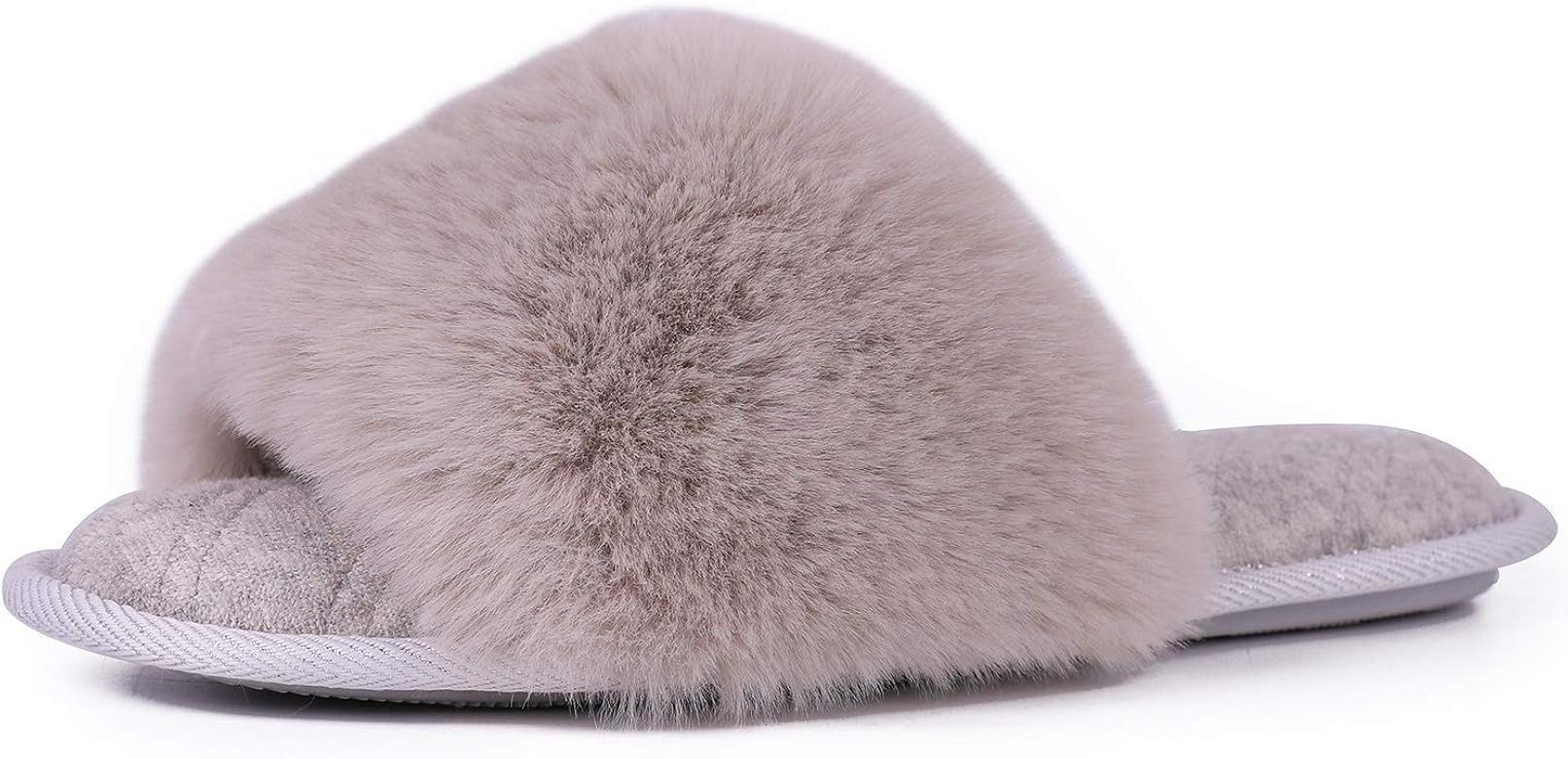 LongBay Women's Fuzzy Faux Fur Memroy Foam Flat Spa Slide Slippers Open Toe House Shoes Sandals | Amazon (US)