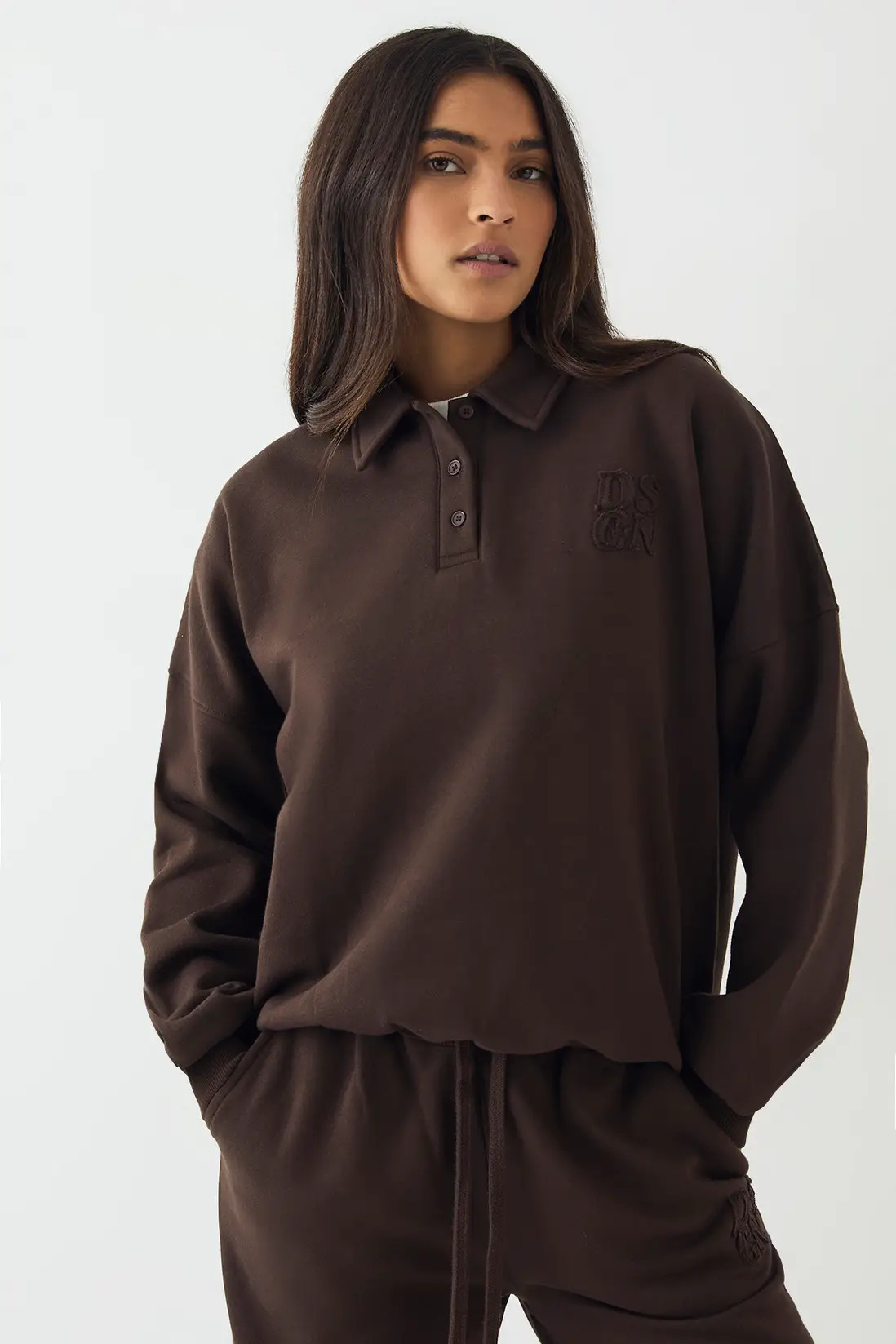 Hoodies & Sweatshirts | DSGN Studio Self Fabric Applique Collared Sweatshirt | DSGN Studio | Boohoo.com (UK & IE)