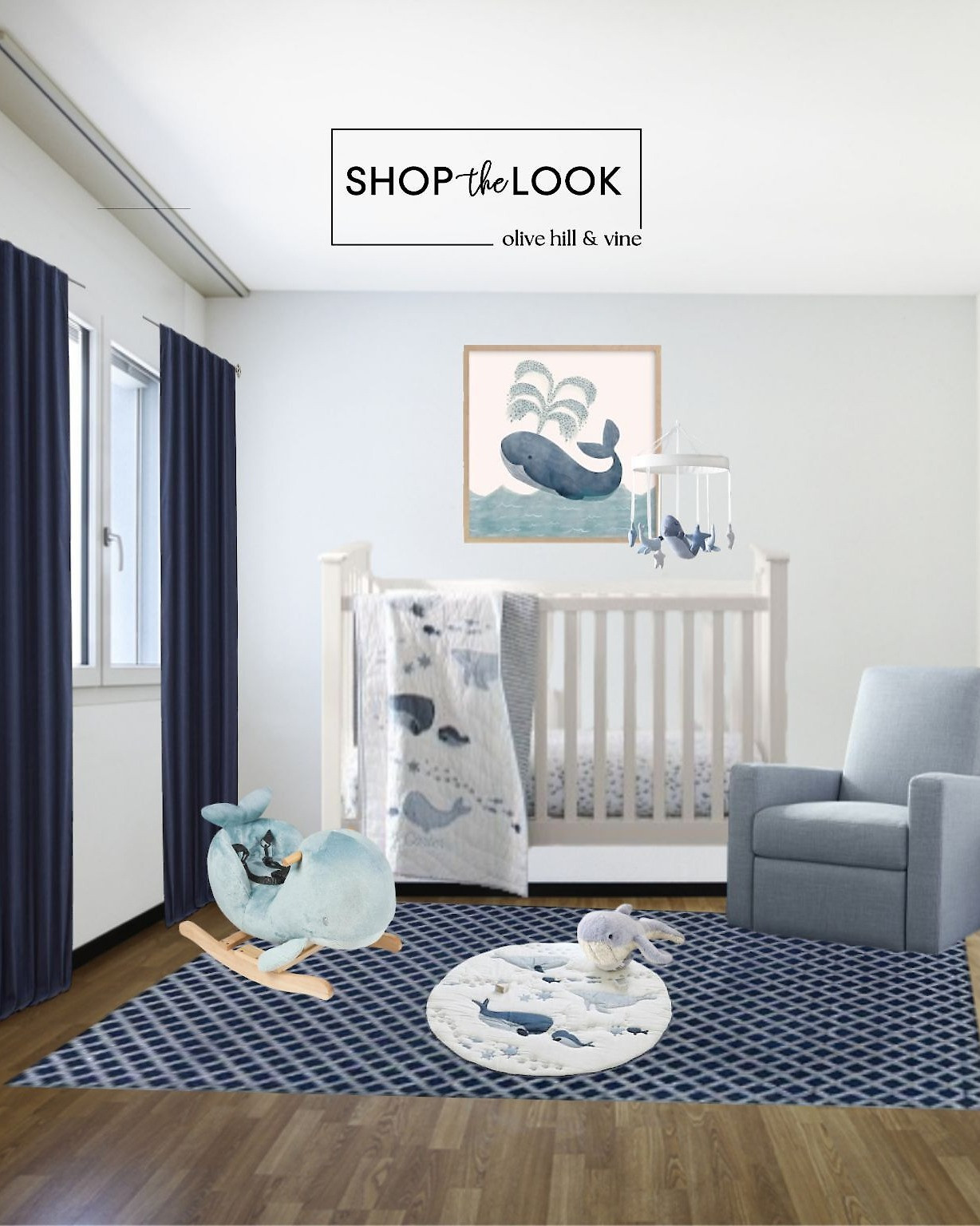 He’s already making waves. This whale-themed nursery blends charm and function, from a deep-recline power chair for late-night cuddles to a craftsman-style crib with a built-in nightlight. Finished with sea-inspired textures and soft navy accents.  

 

#LTKHome #LTKBaby #LTKBump