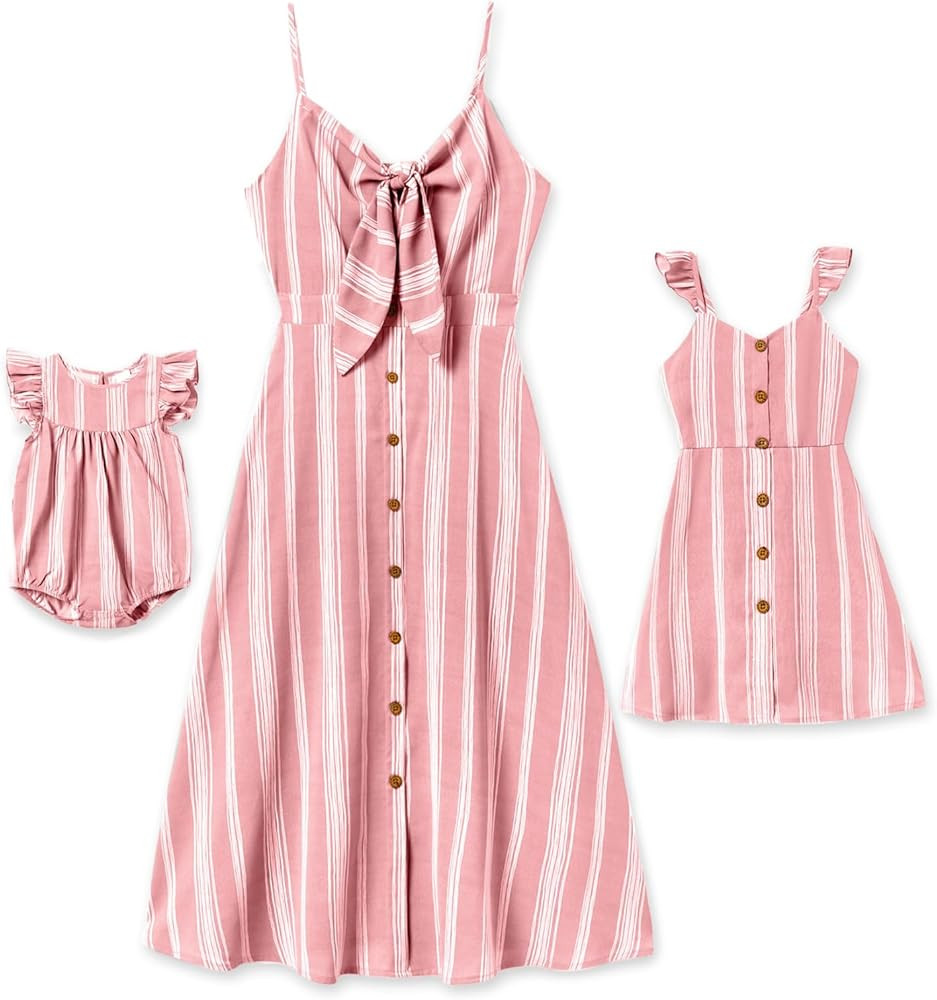 IFFEI Family Matching Outfits Mommy and Me Dresses Spaghetti Strap Stripe Print Summer Casual Dre... | Amazon (US)