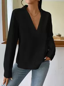 HomeWomen ClothingWomen Tops, Blouses & TeeWomen BlousesSHEIN Unity Solid V Neck Blouse | SHEIN