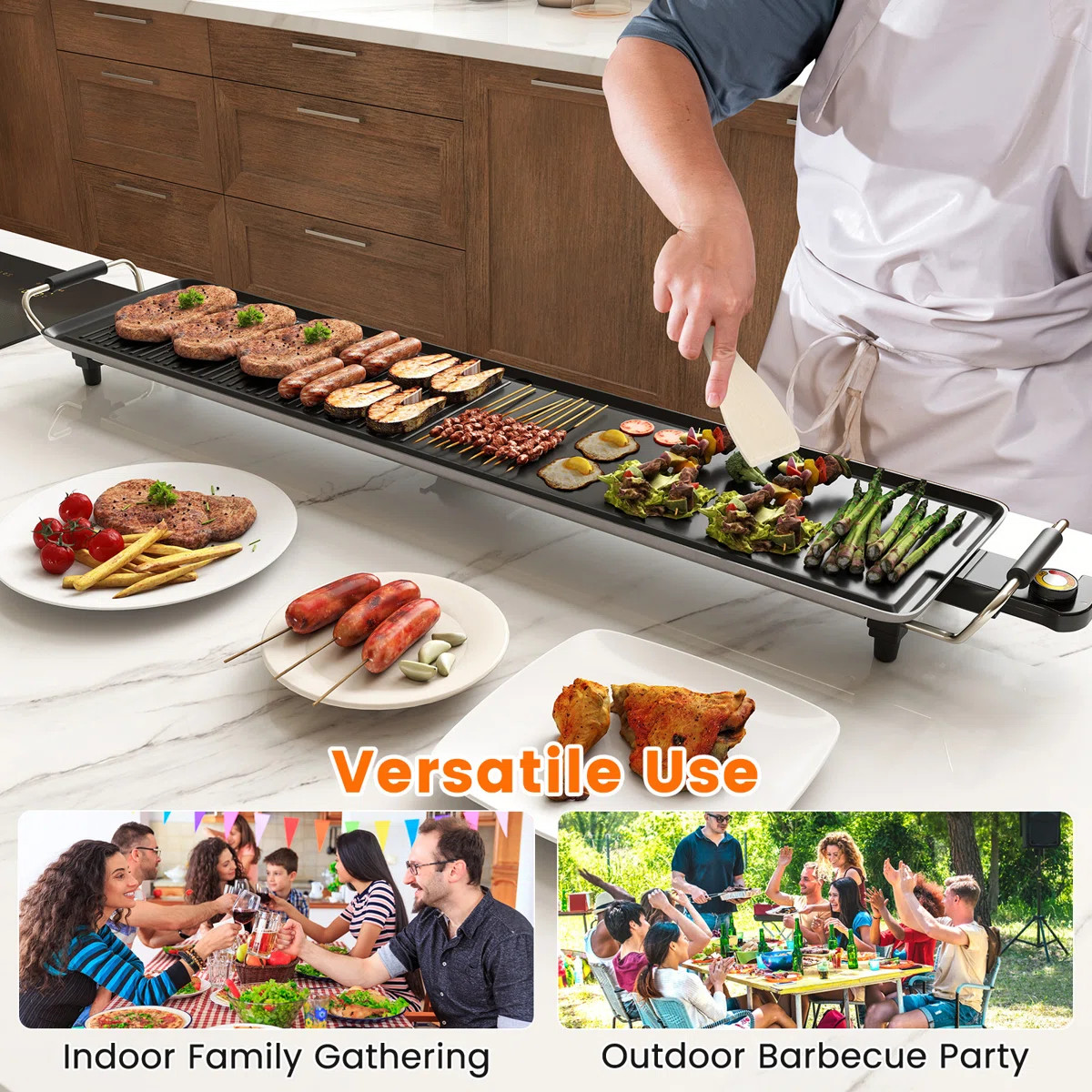 39.5" Extra Large Electric Griddle Portable Teppanyaki Grill with 2 Cooking Surface 4-Level Therm... | Wayfair North America