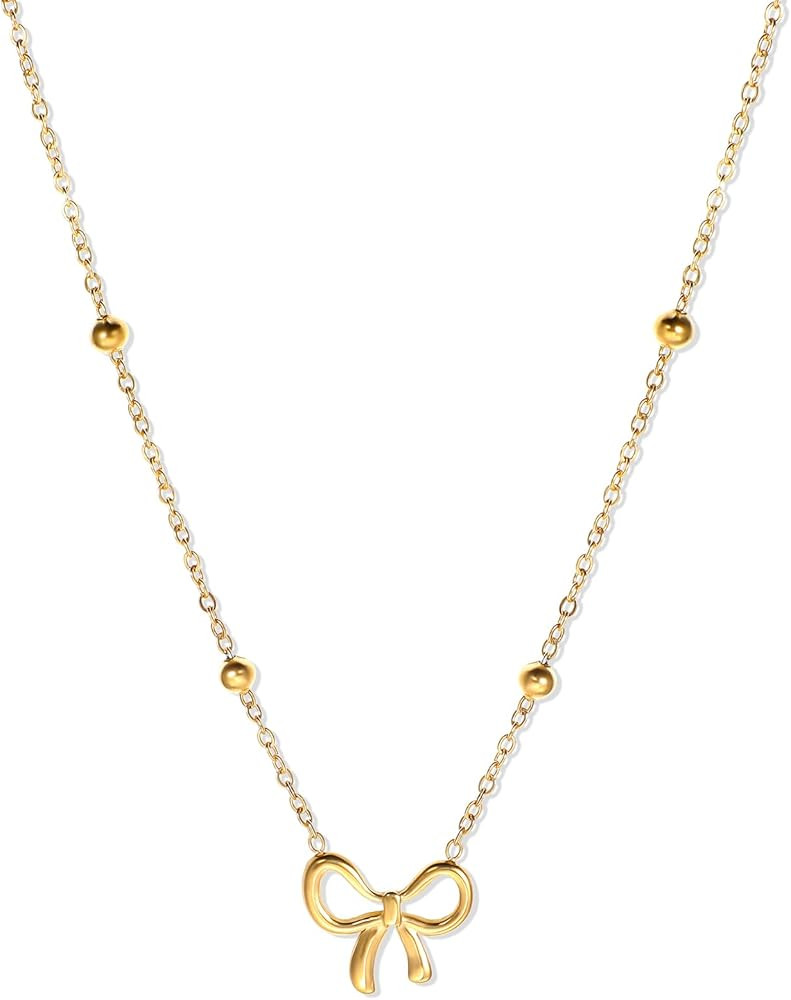 Lusofie Bow Necklace Gold Dainty Necklace Tiny Bow Decor Choker Necklace for Women Dainty Gold Ne... | Amazon (US)