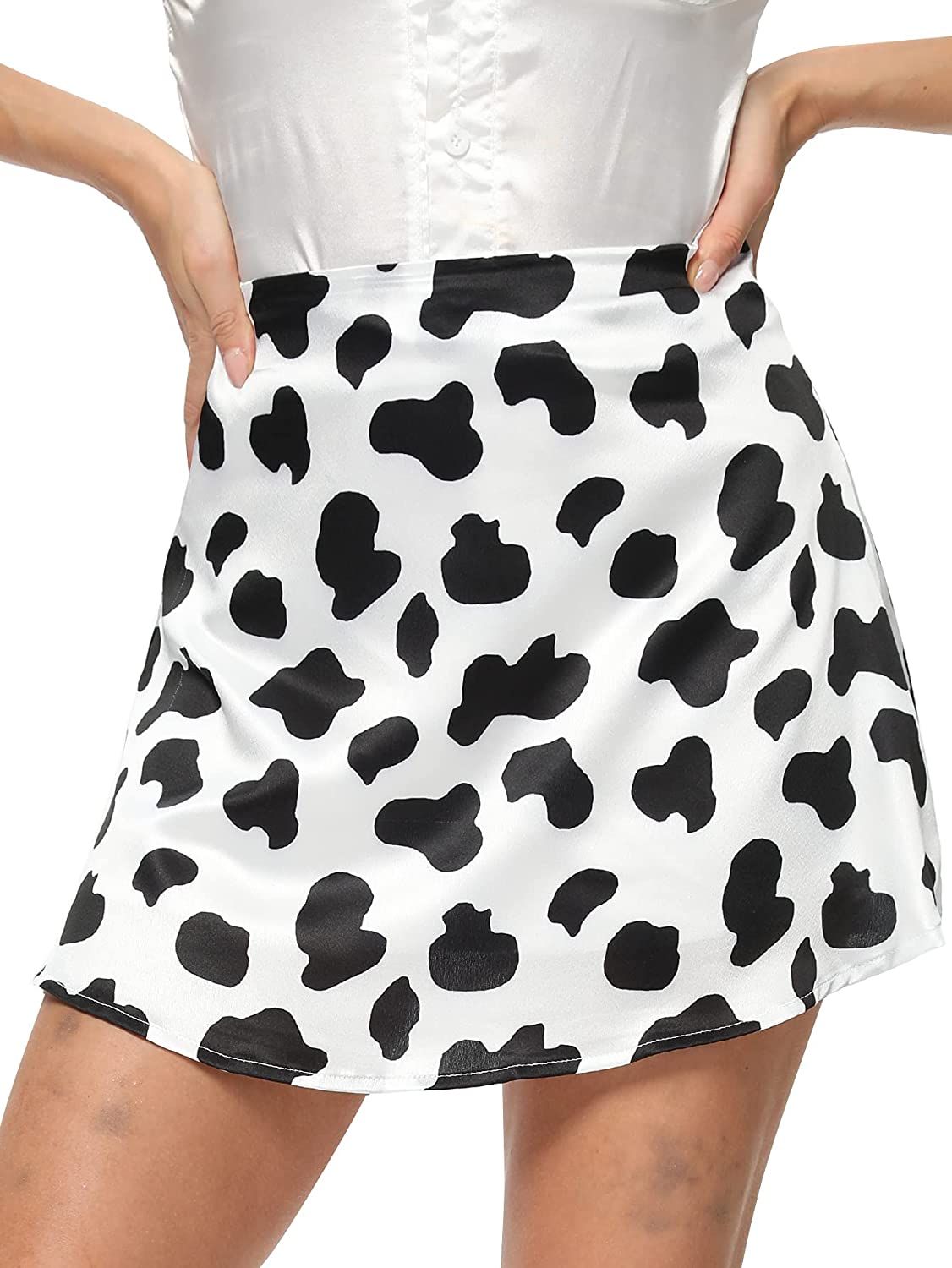 Amazon.com: LYANER Women's Casual Satin Silk High Waist Zipper Mini Short Skirt Solid Black Small... | Amazon (US)