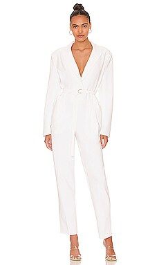 Norma Kamali Single Breasted Tapered Leg Jumpsuit in Snow White from Revolve.com | Revolve Clothing (Global)