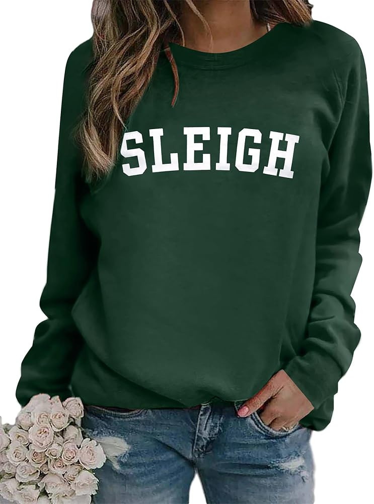 MNLYBABY Sleigh Christmas Sweatshirt Women Merry Christmas Holiday Crewneck Long Sleeve Shirts Fu... | Amazon (US)
