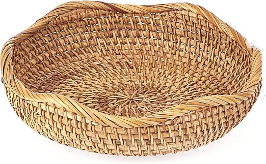 Hipiwe Natural Rattan Tray 8.5" Wicker Storage Bowls Hand Woven Basket Tray for Bread Fruit Key R... | Amazon (US)