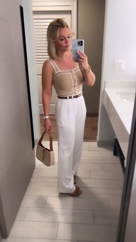 Best linen pants. Dinner date outfit. 
Height 5’1"
Top small 
Pants xs 
Shoes size up 1/2 size. 

#petitefashion #fashionover40 #fashioninspo #chicstyle #classicstyle

#LTKStyleTip #LTKOver40 #LTKVideo