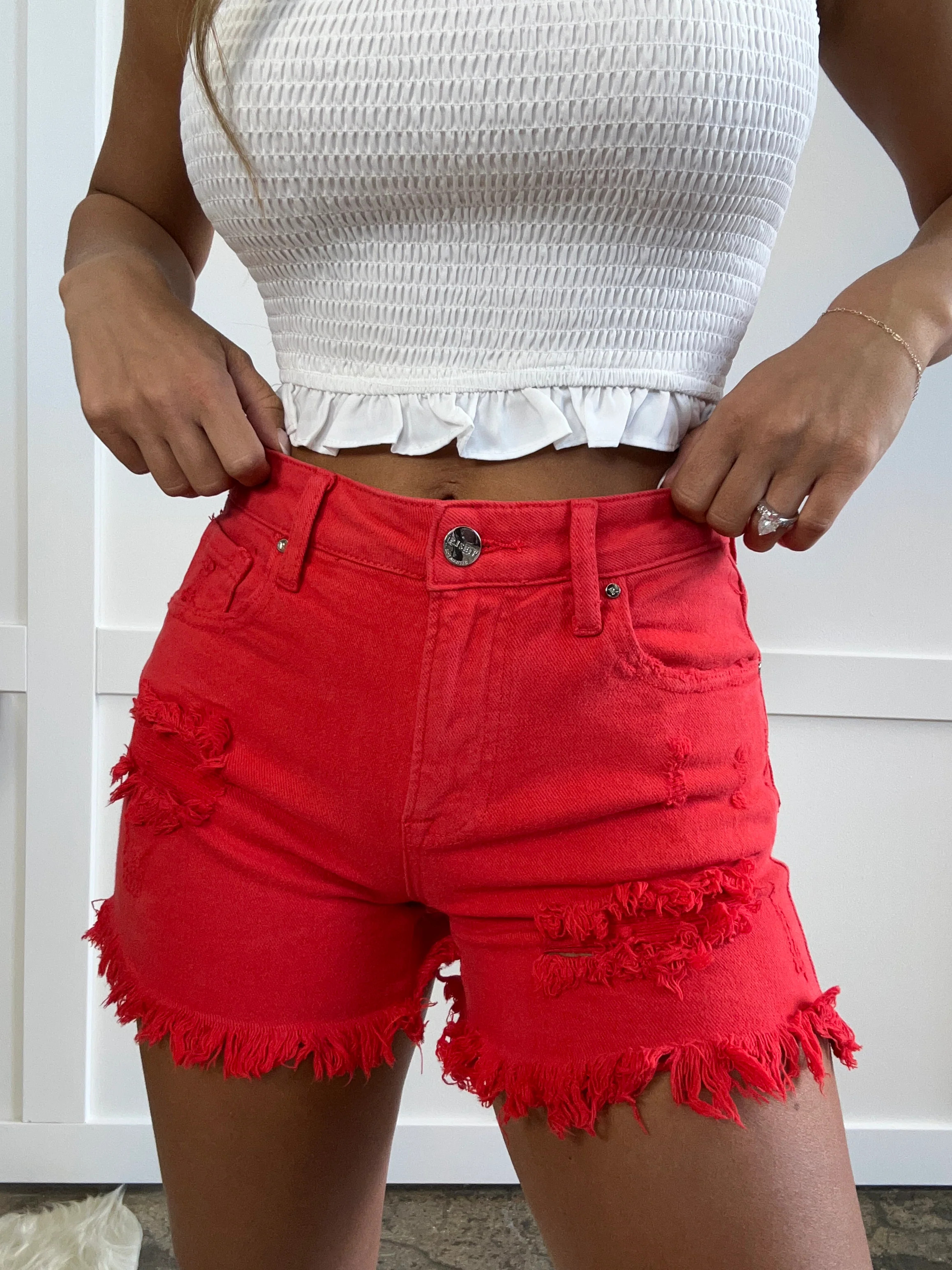 Danny Risen Distressed Shorts - Red | Willow Boutique