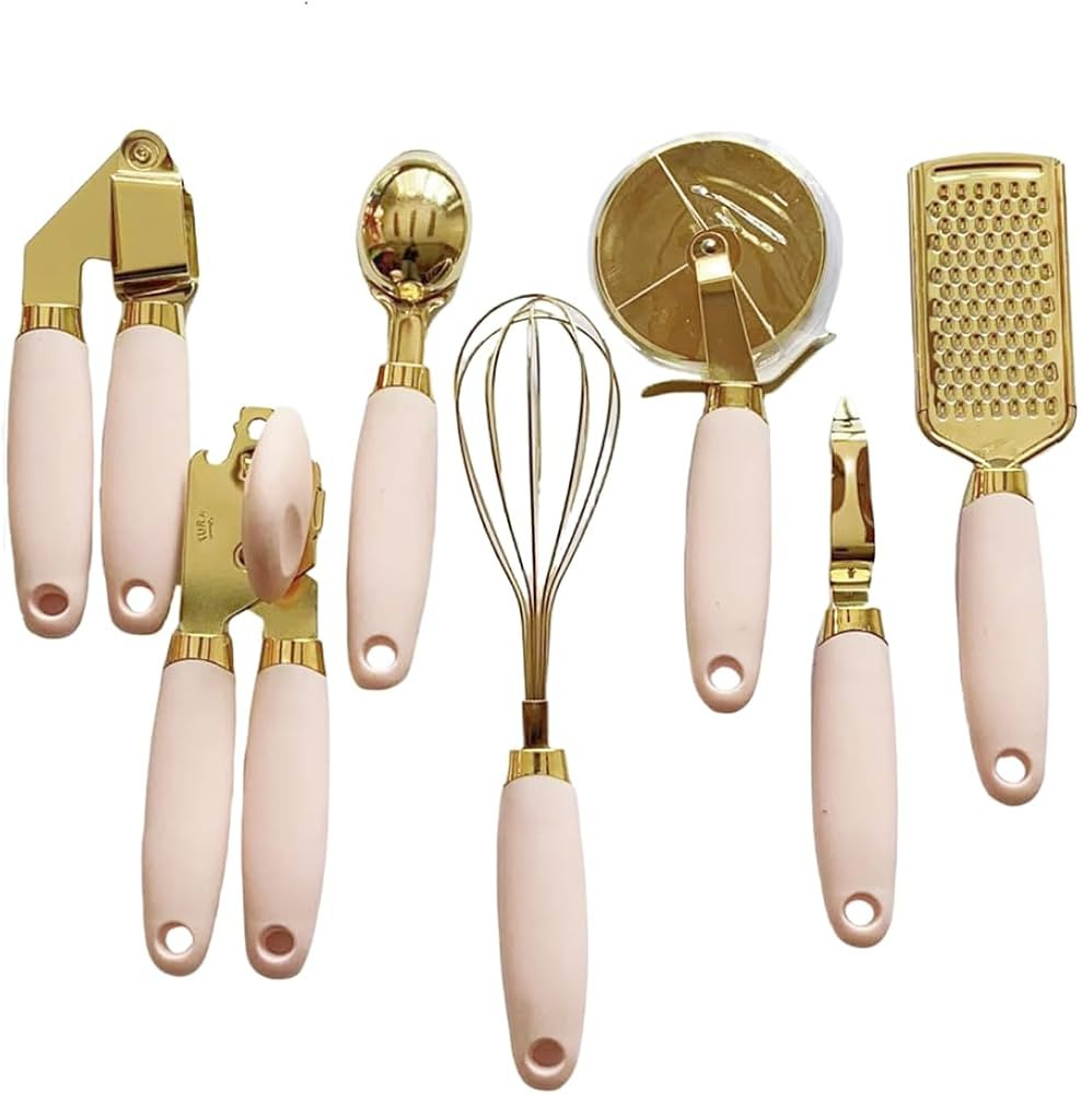 White & Gold Kitchen Tools and Gadgets - Luxe 7PC Cooking Tools and Gadgets with Anti-Slip Handle... | Amazon (US)