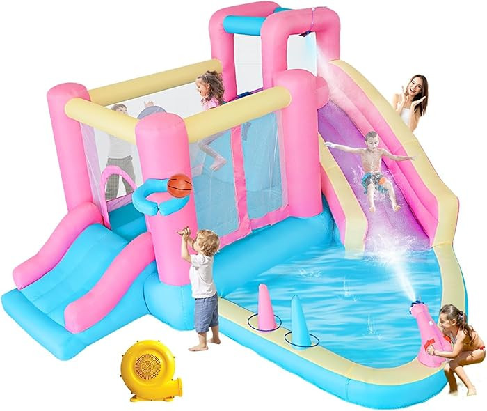 Bestsun Inflatable Water Slide for Kids, Bounce House with Slide, Pool, Water Cannon, Climbing Wa... | Amazon (US)