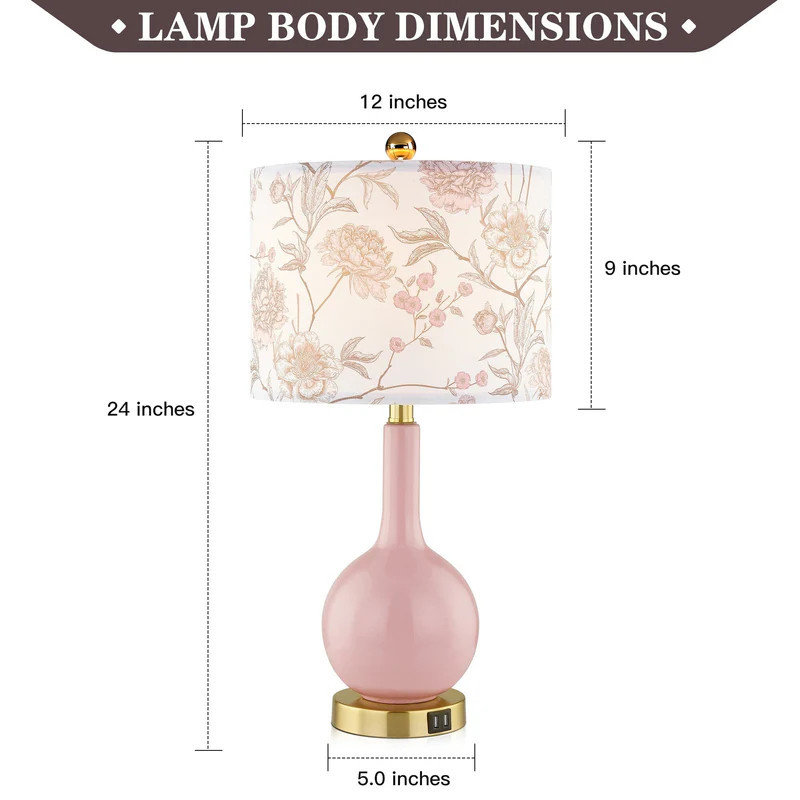 Pink Ceramic Table Lamp with 3-Way Touch Dimming Switch & Dual USB Cha | Overstock
