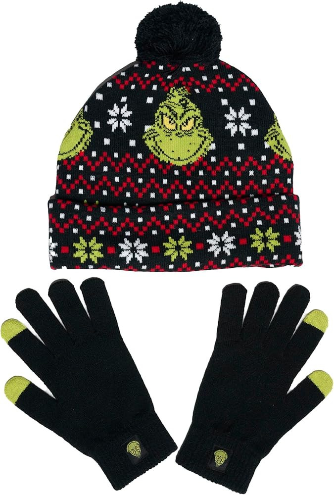 The Grinch Dr. Seuss Adult Knit Beanie Hat and Texting Glove Set | Amazon (US)