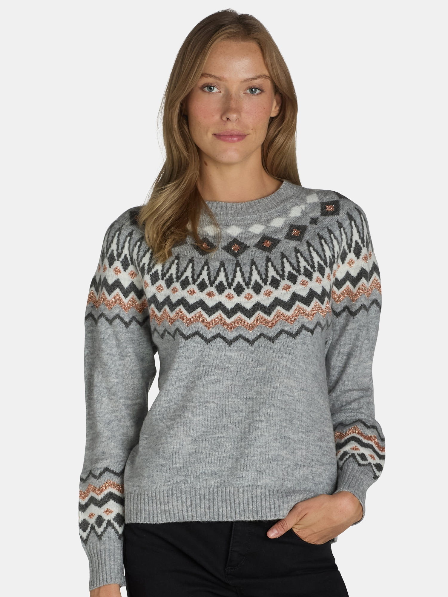 99 Jane Street Women's Crewneck Sweater with Long Sleeves, Midweight, Sizes XS-XL | Walmart (US)