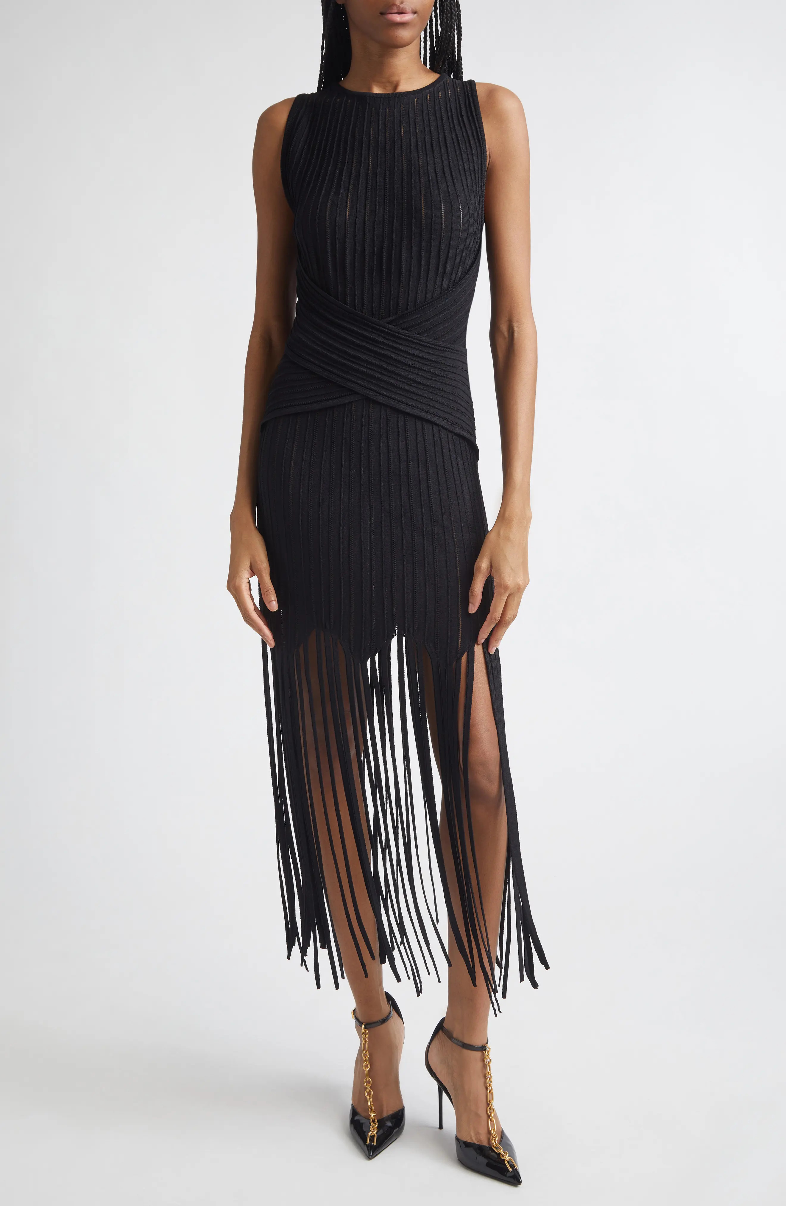 Fringed Pointelle Rib Sweater Dress (Women) | Nordstrom | Nordstrom