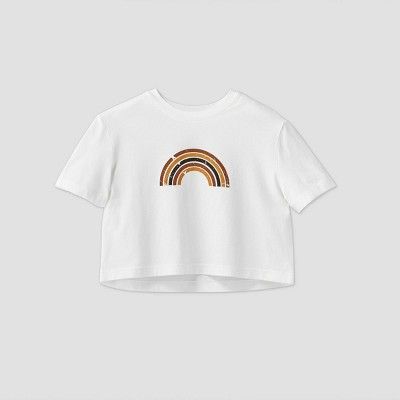 Women's Rainbow Cropped Lounge T-Shirt - Colsie™ White | Target