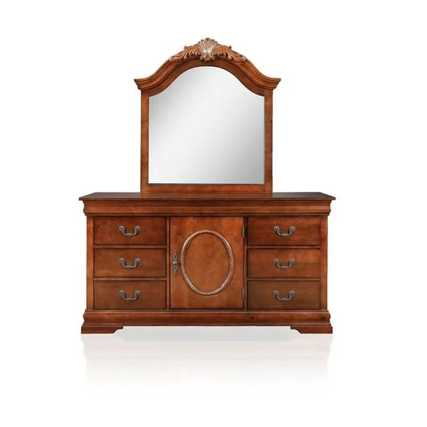 Furniture of America Lauryn Wood 6-Dawer Dresser and Mirror Set in Brown Cherry - Walmart.com | Walmart (US)