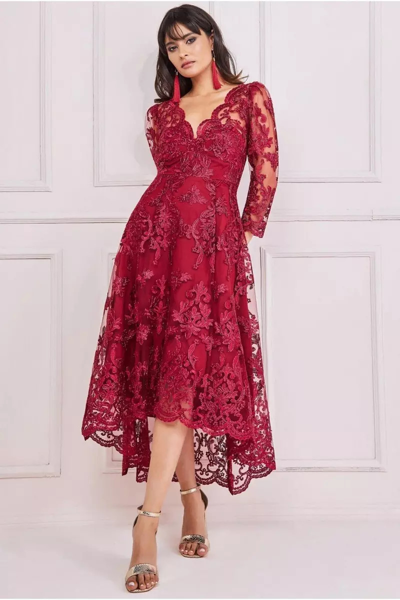 Scalloped Lace Dipped Hem Midi Dress | Debenhams UK