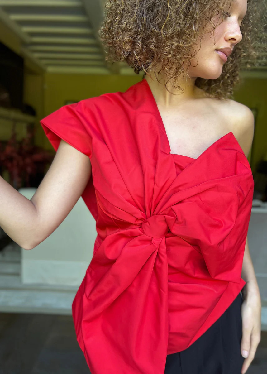 Maisy One Shoulder Statement Top - Red | Benaar La