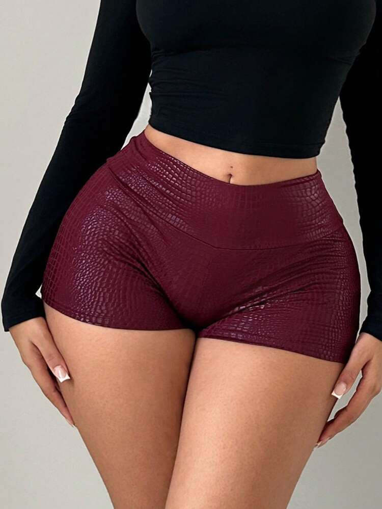 SHEIN SXY Women's High Waist Faux Crocodile Textured Skinny Short Leggings,Summer,Summer ,Spring,... | SHEIN