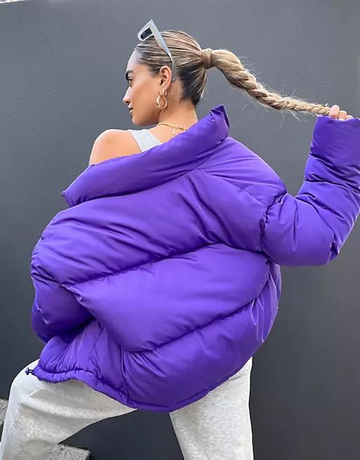 ASOS Weekend Collective oversized puffer jacket in purple | ASOS (Global)