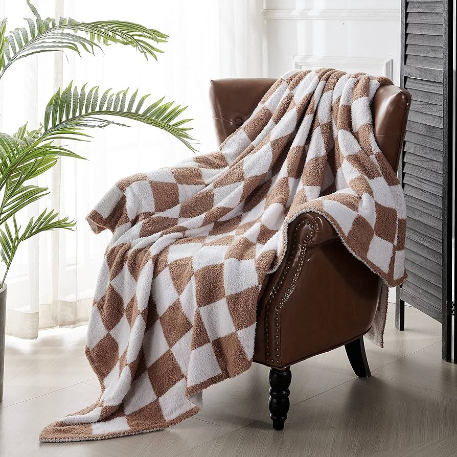 BRICHOEE Throw Blankets Checkered Reversible Microfiber Blankets, Super Soft Warm Cozy Fluffy Bla... | Amazon (US)