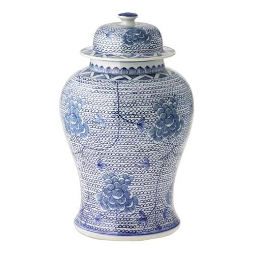 Sam Modern Classic Blue and White Porcelain Chain Temple Jar - Large 20in | Kathy Kuo Home