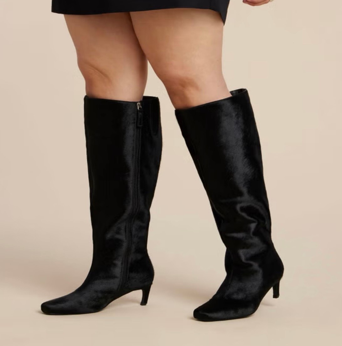 Black calf hair wide calf boots with kitten heel 

#LTKPlusSize