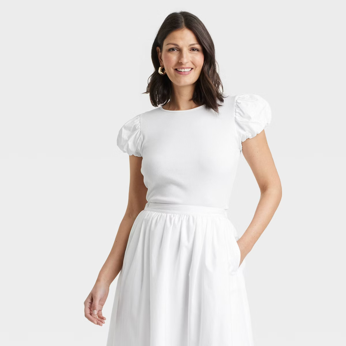 Women's Ribbed Puff Short Sleeve Blouse - A New Day™ | Target
