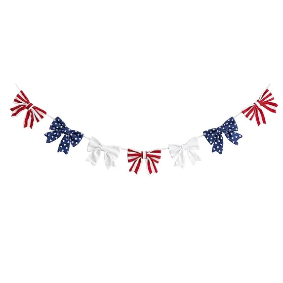 4th of July Decorations - 6.5 Ft Patriotic Bow Garland - Memorial Day Decor - America 250th Anniv... | Walmart (US)