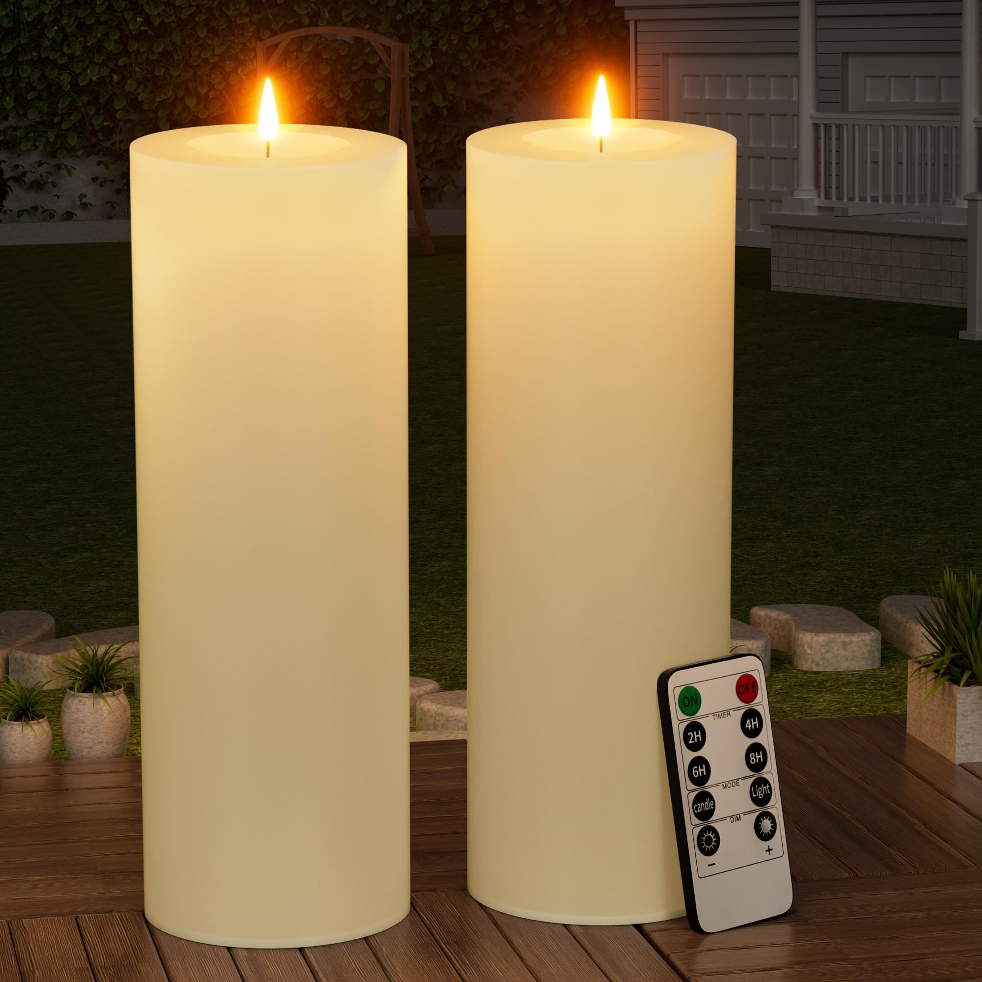 12" x 4" Large Outdoor Candles with Timer Waterproof Flickering LED Flameless Candles Battery Ope... | Amazon (US)