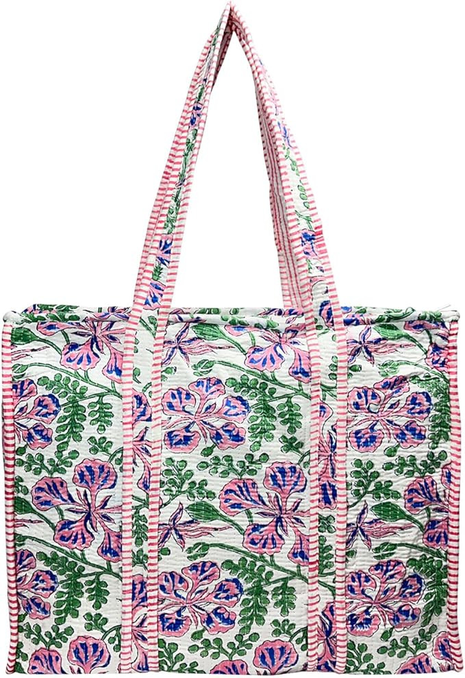 Eco-Friendly Cotton Quilted Tote Bag – Large Lightweight Handcrafted Shoulder Bag with Pockets ... | Amazon (US)