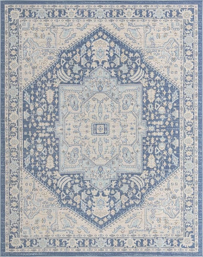 Unique Loom Whitney Collection Traditional Geometric French Blue Area Rug (8' 0 x 10' 0) | Amazon (US)