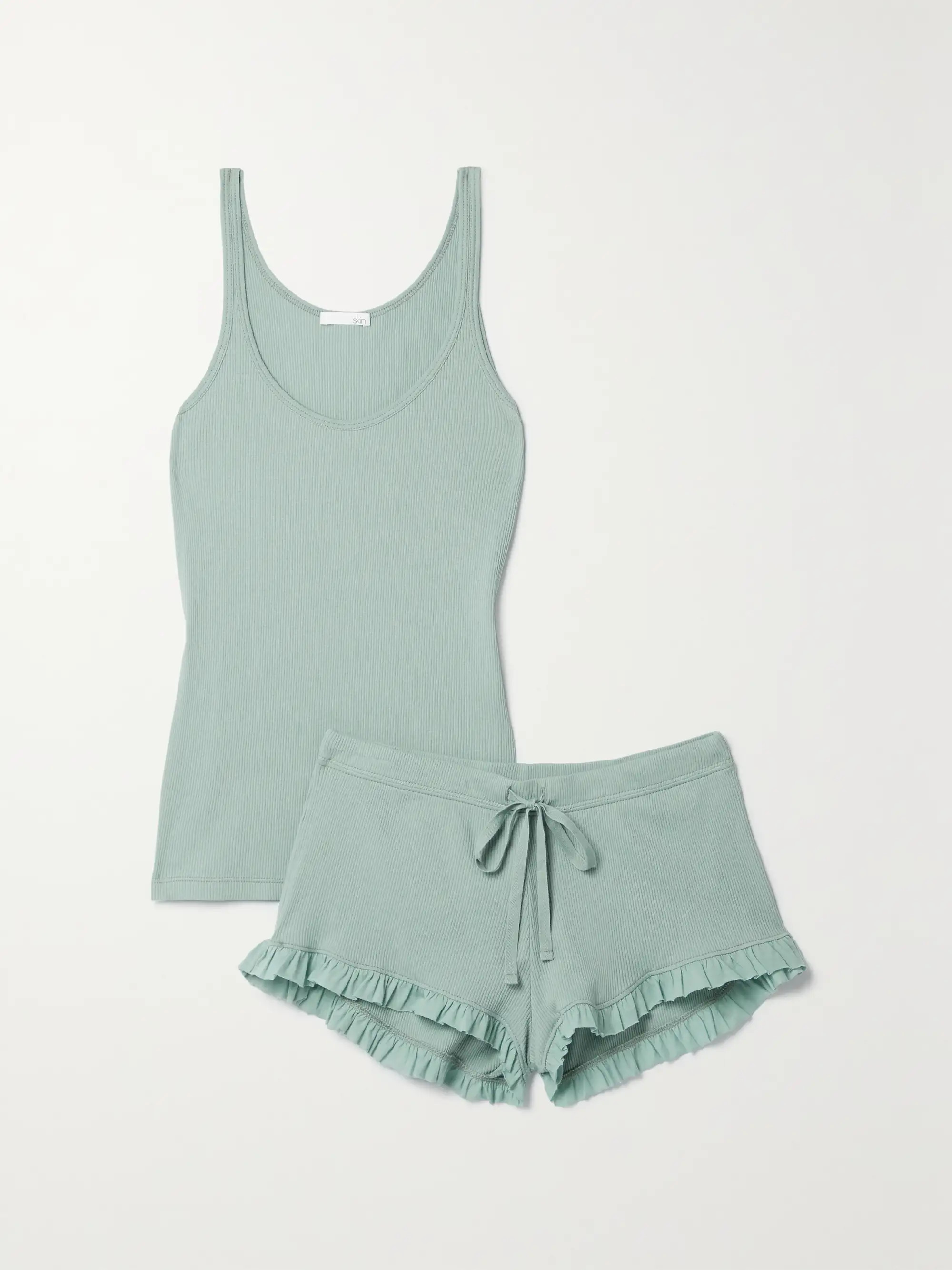 Sky blue Raisa Raffaela ribbed Pima cotton-jersey tank and shorts set | SKIN | NET-A-PORTER | NET-A-PORTER (US)