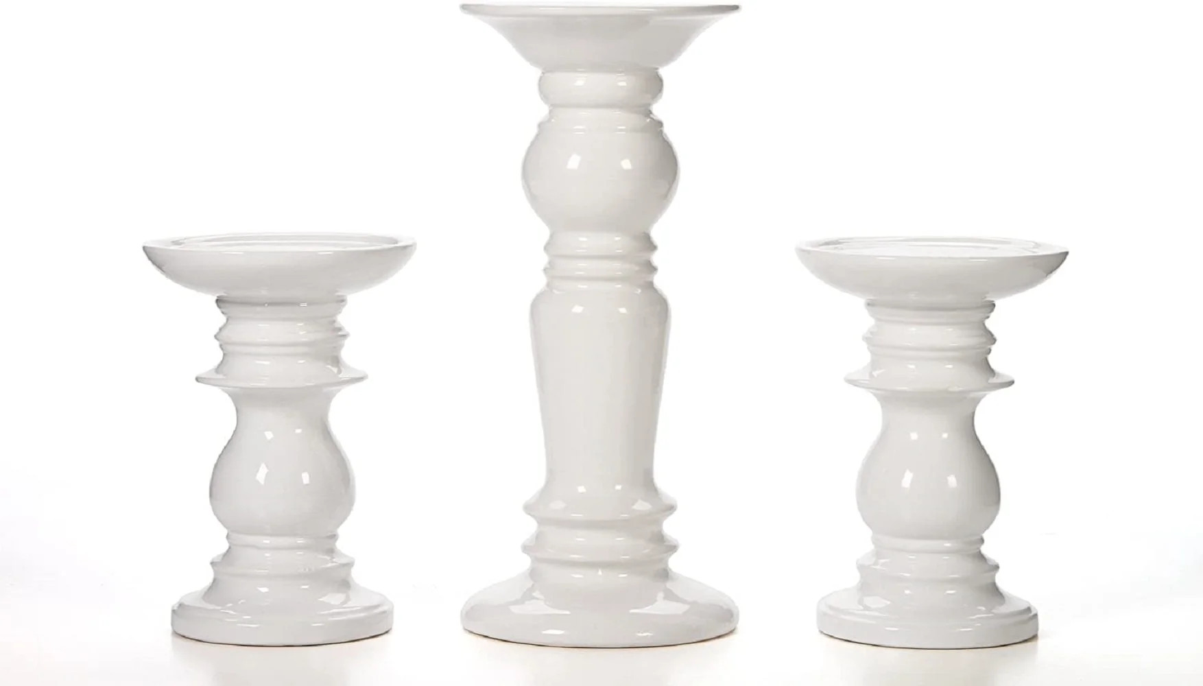 Hosley Set of 3, Ceramic White Pillar Candle Holders Two 6 Inch and One 9.5 Inch High | Walmart (US)
