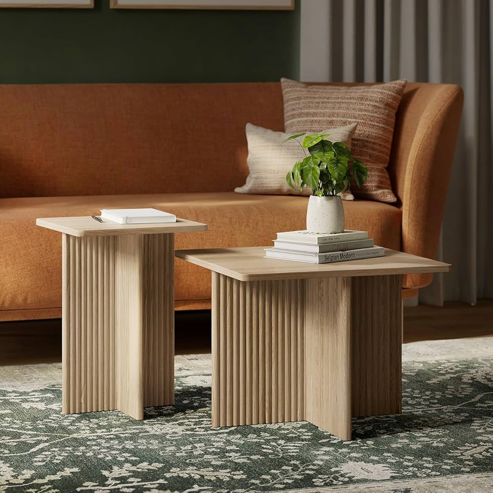 Square Fluted Nesting Coffee Table - Low Profile 2 Piece Square Coffee Table Set - Living Room Fu... | Amazon (CA)
