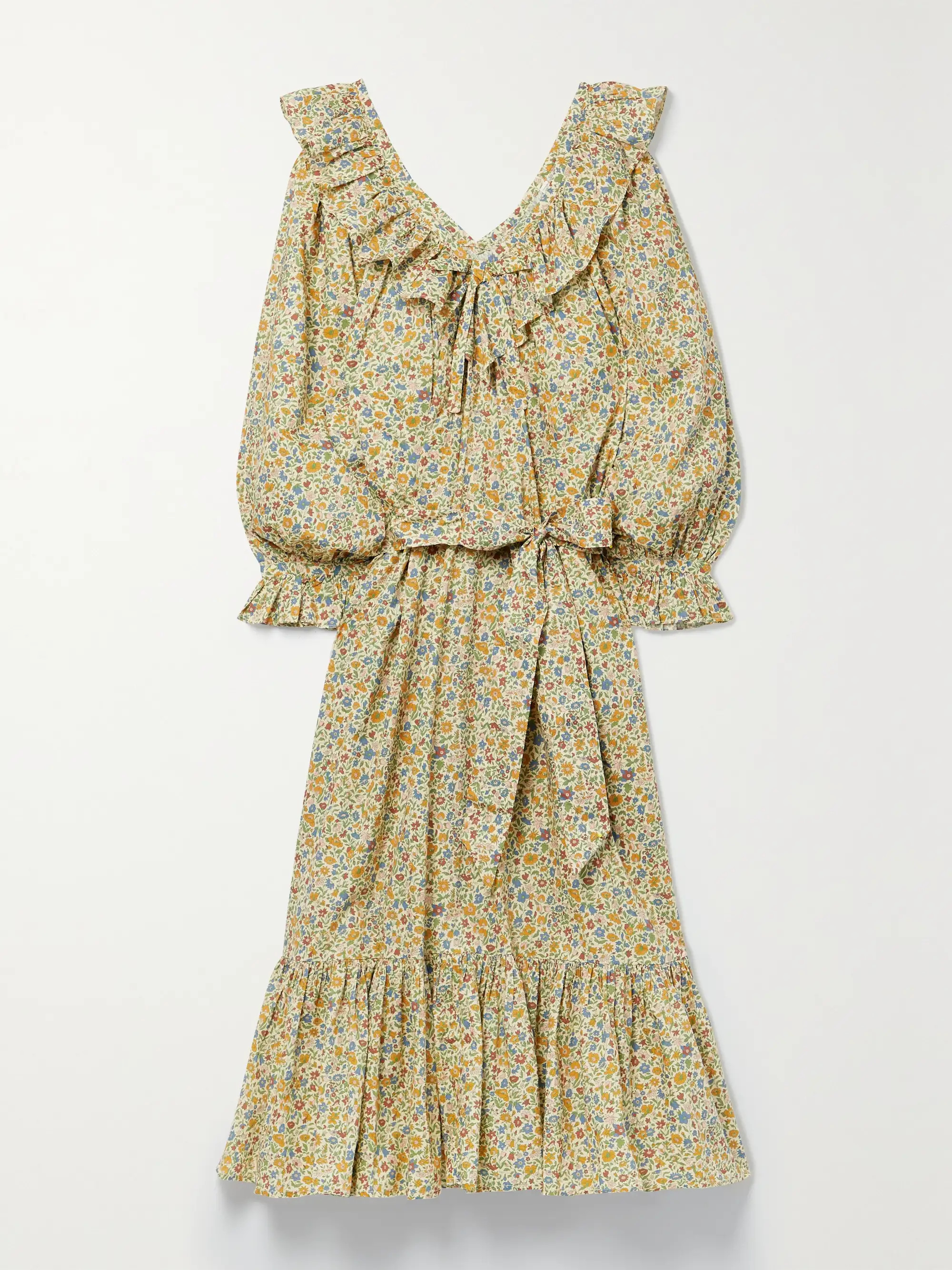 Veredis belted ruffled floral-print cotton midi dress | NET-A-PORTER (US)