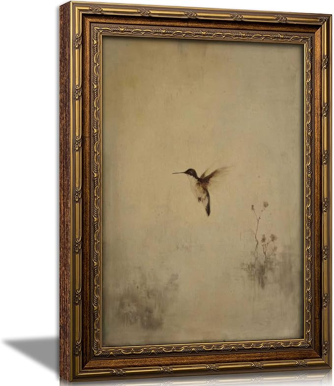 Vintage Gold Framed Hummingbird Wall art, Antique Flying Bird Oil Painting Canvas Print, Rural Na... | Amazon (US)