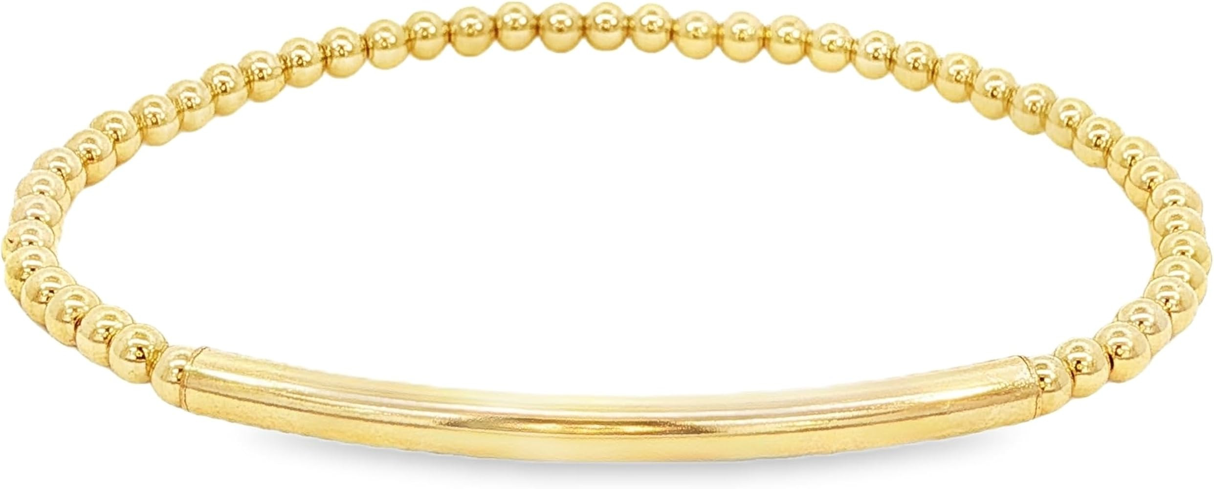 Anela 14kt Gold Filled Beaded Stretch Bracelet with Tube Pendant, Tarnish Free Water Resistant St... | Amazon (US)