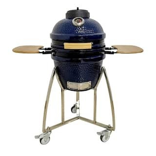 Lifesmart 15 in. Kamado Ceramic Charcoal Grill in Blue with Free Cover, Electric Starter and Pizz... | The Home Depot